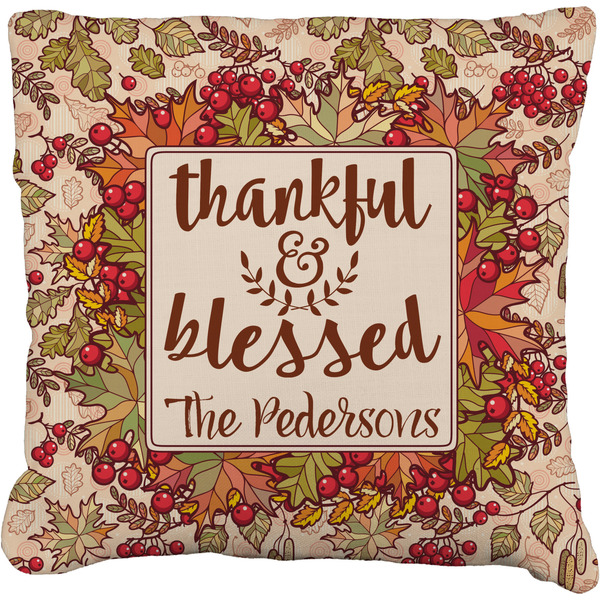 Custom Thankful & Blessed Faux-Linen Throw Pillow 18" (Personalized)