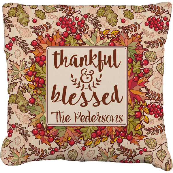 Custom Thankful & Blessed Faux-Linen Throw Pillow 20" (Personalized)