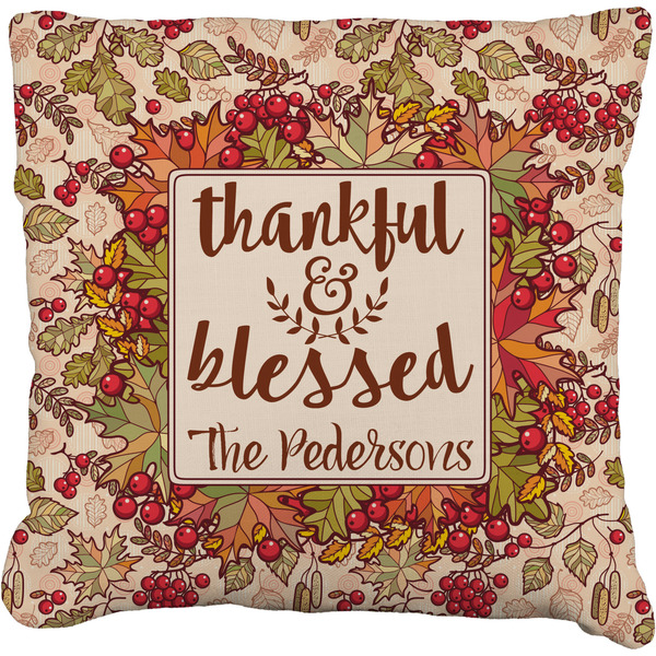 Custom Thankful & Blessed Faux-Linen Throw Pillow 26" (Personalized)