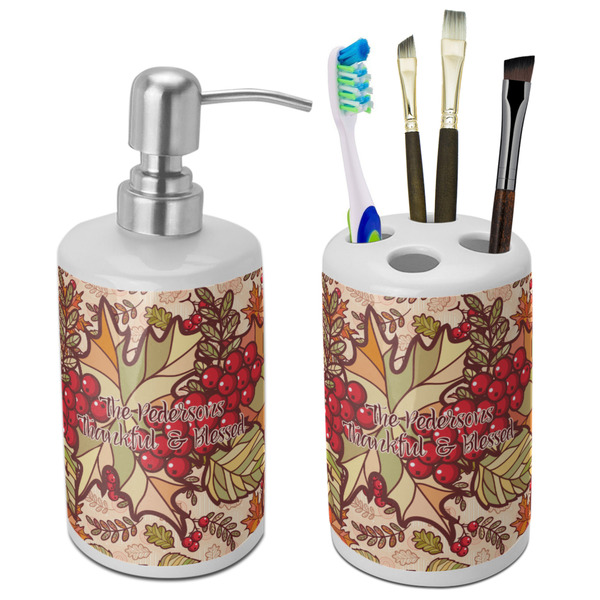 Custom Thankful & Blessed Ceramic Bathroom Accessories Set (Personalized)