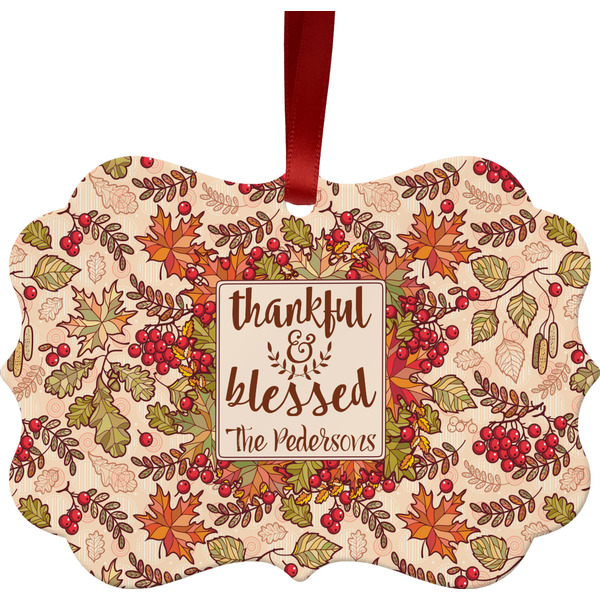 Custom Thankful & Blessed Metal Frame Ornament - Double Sided w/ Name or Text