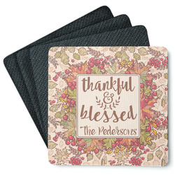 Thankful & Blessed Square Rubber Backed Coasters - Set of 4 (Personalized)