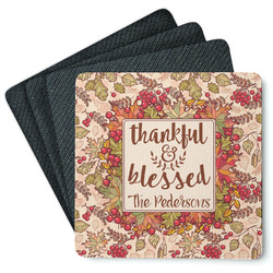 Thankful & Blessed Square Rubber Backed Coasters - Set of 4 (Personalized)