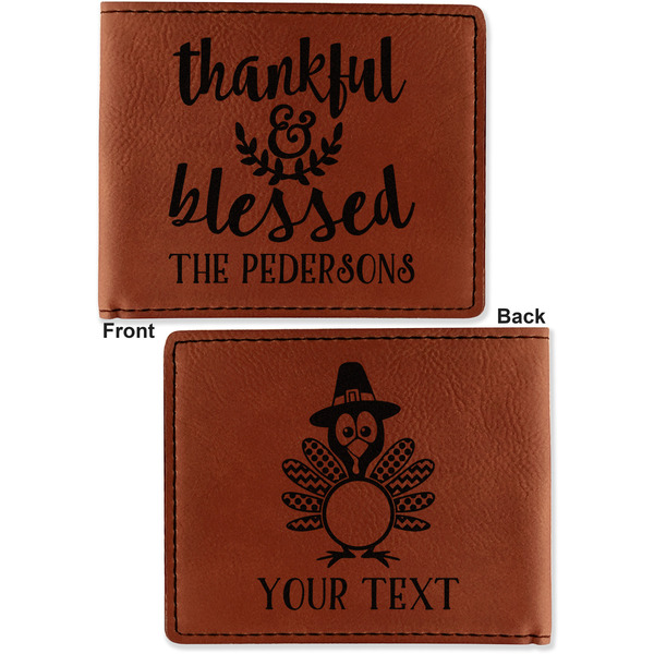 Thanksgiving Quotes and Sayings Cognac Leatherette Bifold Wallets - Front and Back