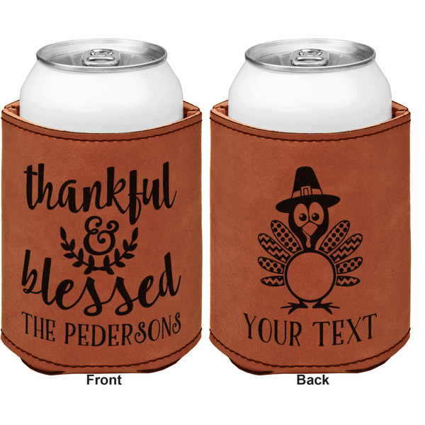 Thanksgiving Quotes and Sayings Cognac Leatherette Can Sleeve - Double Sided Front and Back