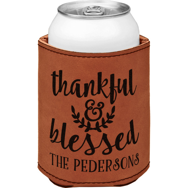 Custom Thankful & Blessed Leatherette Can Sleeve - Single Sided (Personalized)