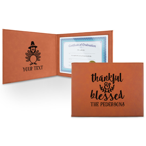 Custom Thankful & Blessed Leatherette Certificate Holder - Front and Inside (Personalized)