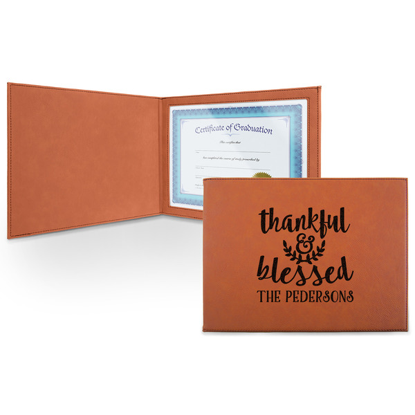 Custom Thankful & Blessed Leatherette Certificate Holder - Front (Personalized)