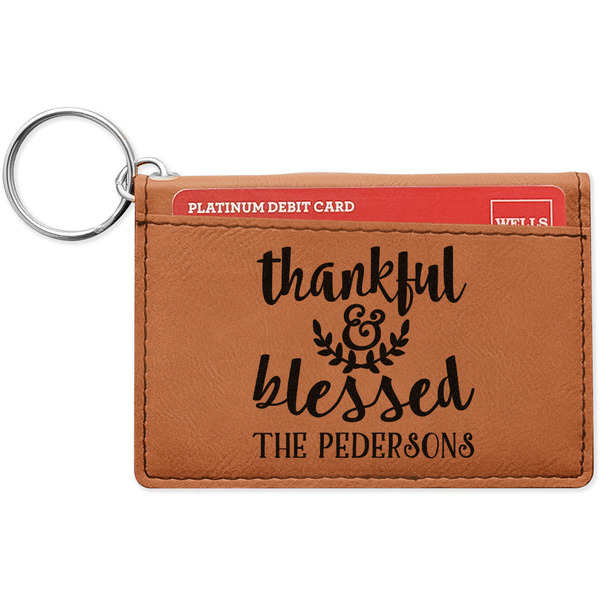 Custom Thankful & Blessed Leatherette Keychain ID Holder - Single Sided (Personalized)