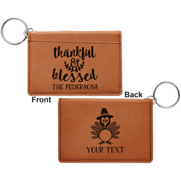 Thanksgiving Quotes and Sayings Cognac Leatherette Keychain ID Holders - Front and Back Apvl