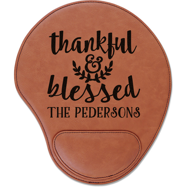 Custom Thankful & Blessed Leatherette Mouse Pad with Wrist Support (Personalized)