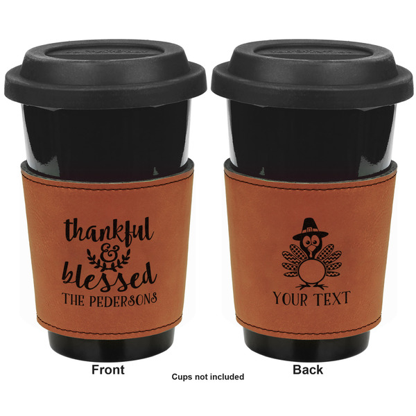 Thanksgiving Quotes and Sayings Cognac Leatherette Mug Sleeve - Double Sided Apvl