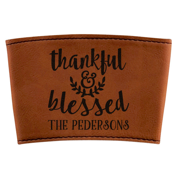Custom Thankful & Blessed Leatherette Cup Sleeve (Personalized)