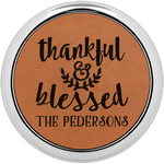 Thankful & Blessed Leatherette Round Coaster w/ Silver Edge - Single or Set (Personalized)