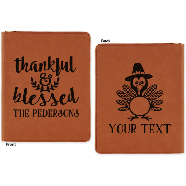 Thanksgiving Quotes and Sayings Cognac Leatherette Zipper Portfolios with Notepad - Double Sided - Apvl