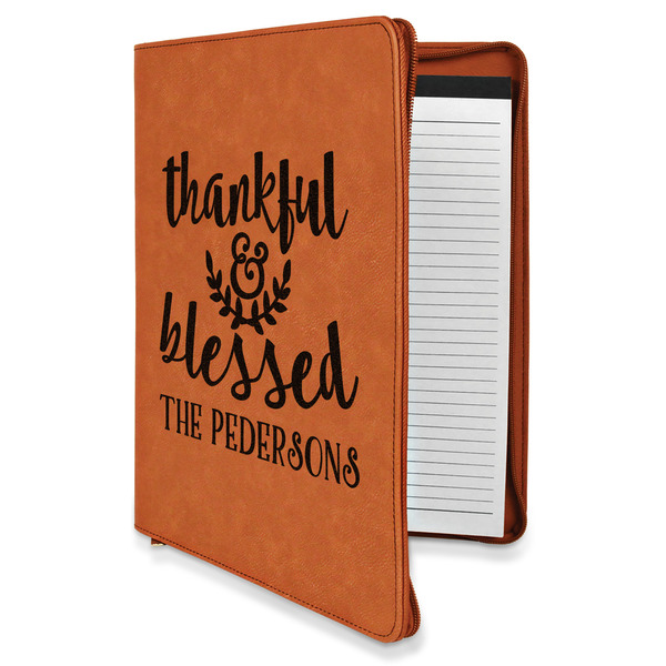 Custom Thankful & Blessed Leatherette Zipper Portfolio with Notepad - Single Sided (Personalized)