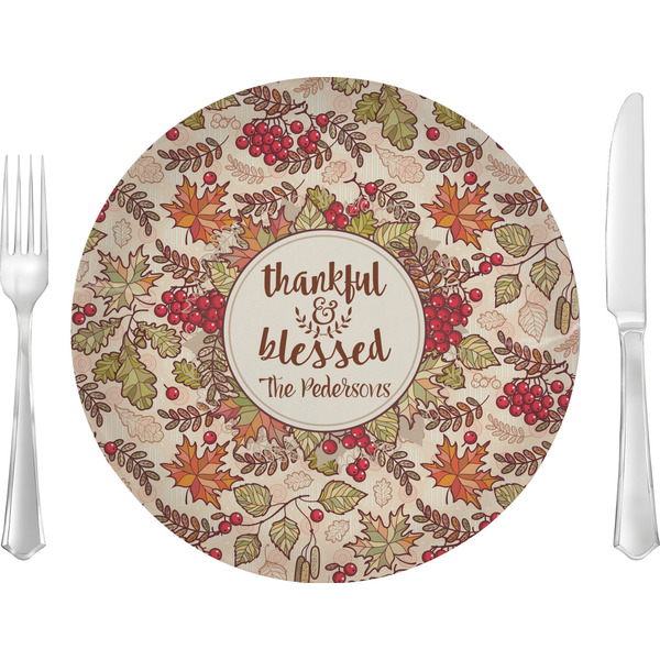 Custom Thankful & Blessed Glass Lunch / Dinner Plate 10" (Personalized)