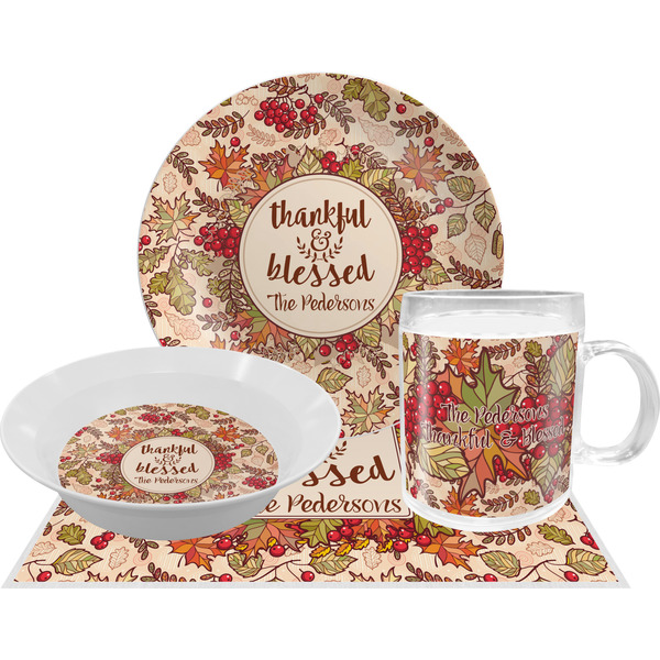 Custom Thankful & Blessed Dinner Set - Single 4 Pc Setting w/ Name or Text