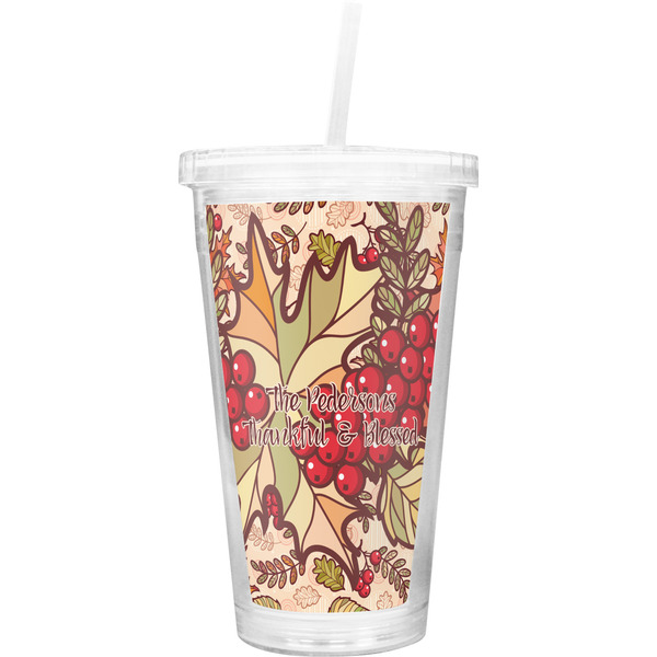 Custom Thankful & Blessed Double Wall Tumbler with Straw (Personalized)
