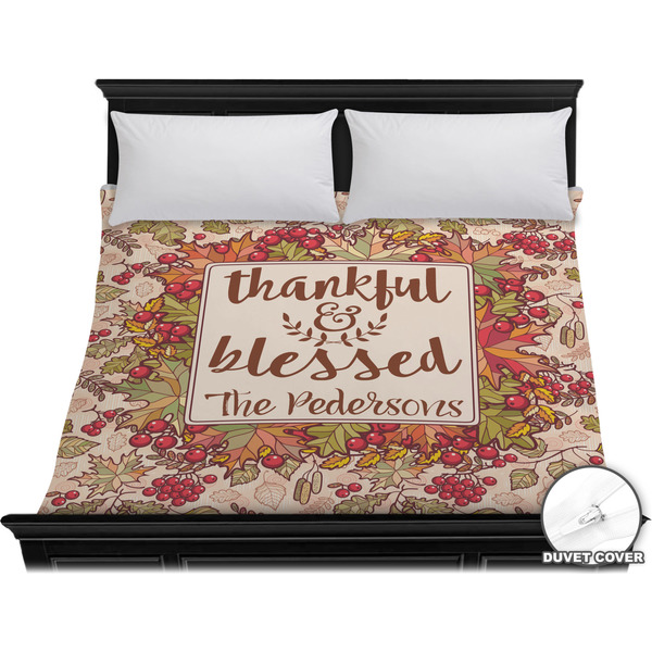 Custom Thankful & Blessed Duvet Cover - King (Personalized)