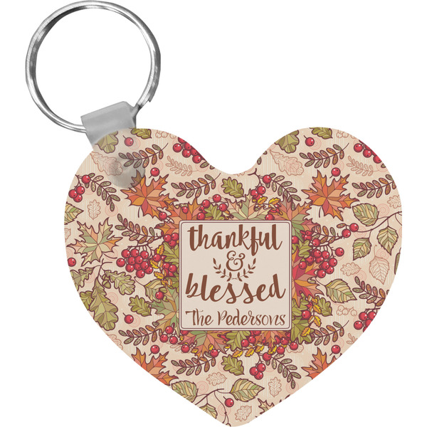 Custom Thankful & Blessed Heart Plastic Keychain w/ Name or Text
