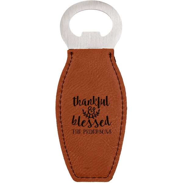 Custom Thankful & Blessed Leatherette Bottle Opener - Double Sided (Personalized)