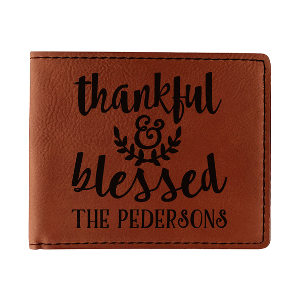 Custom Thankful & Blessed Leatherette Bifold Wallet - Single Sided (Personalized)