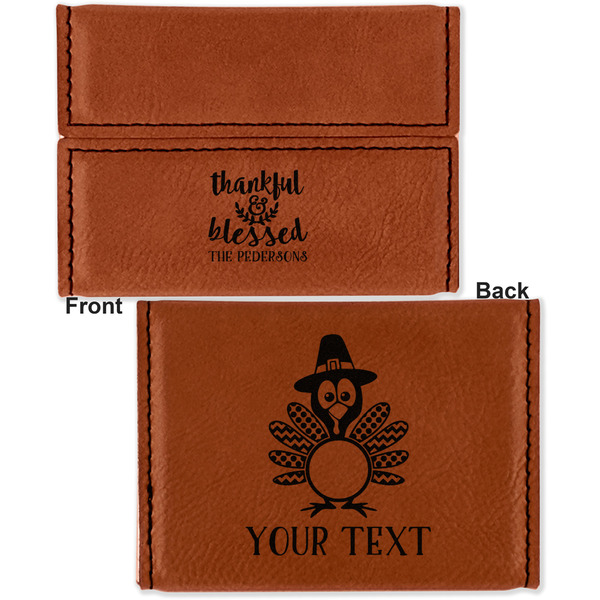 Thanksgiving Quotes and Sayings Leather Business Card Holder - Front Back