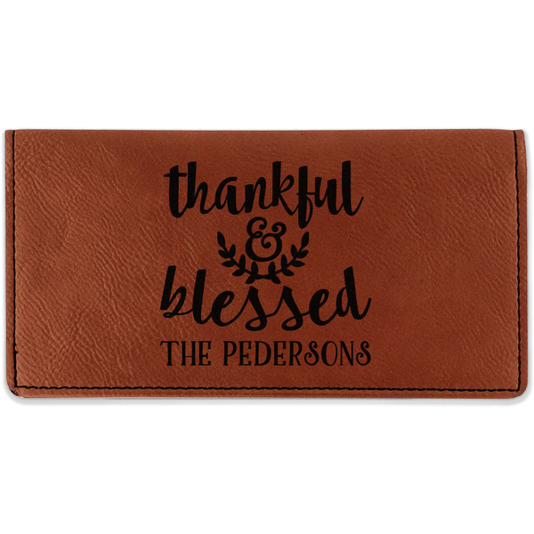 Custom Thankful & Blessed Leatherette Checkbook Holder - Double Sided (Personalized)