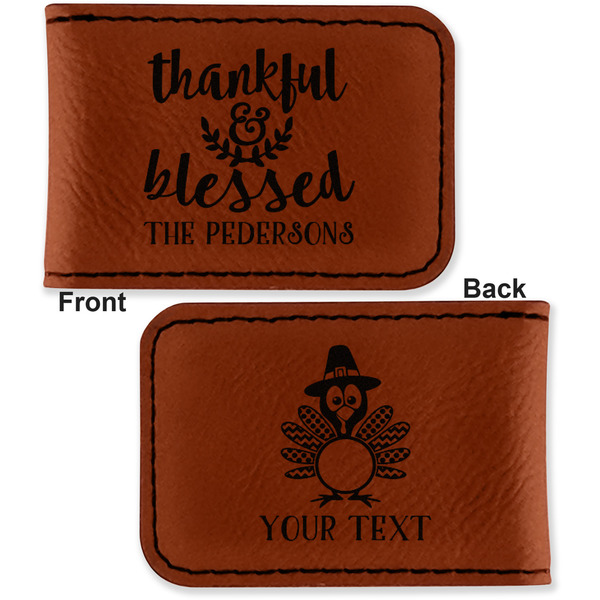 Thanksgiving Quotes and Sayings Leatherette Magnetic Money Clip - Front and Back