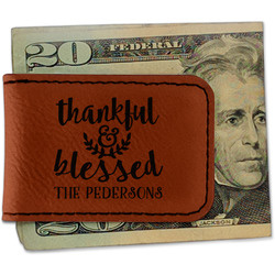 Thankful & Blessed Leatherette Magnetic Money Clip - Double Sided (Personalized)