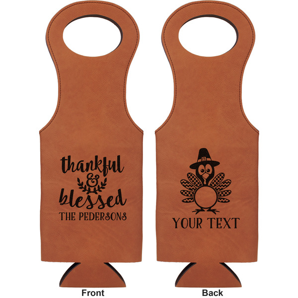 Thanksgiving Quotes and Sayings Leatherette Wine Tote Double Sided - Front and Back