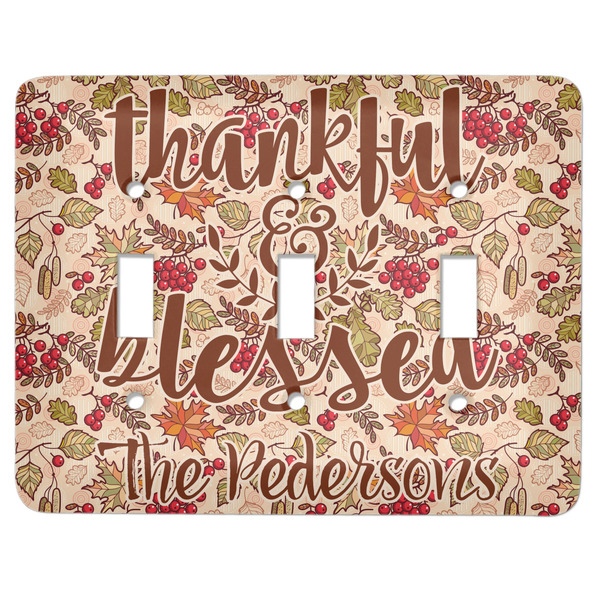 Custom Thankful & Blessed Light Switch Cover (3 Toggle Plate) (Personalized)