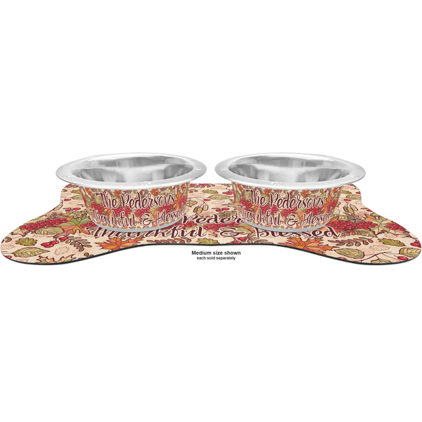 Thanksgiving Quotes and Sayings Metal Pet Bowls - On Dog Bone Shaped Mat