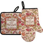 Thankful & Blessed Oven Mitt & Pot Holder Set w/ Name or Text