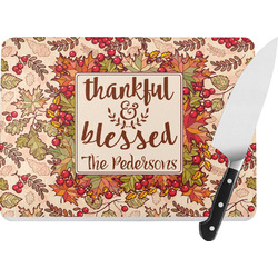 Thankful & Blessed Rectangular Glass Cutting Board (Personalized)