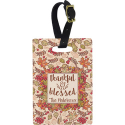Thankful & Blessed Plastic Luggage Tag - Rectangular w/ Name or Text