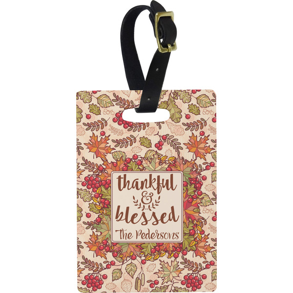 Custom Thankful & Blessed Plastic Luggage Tag - Rectangular w/ Name or Text