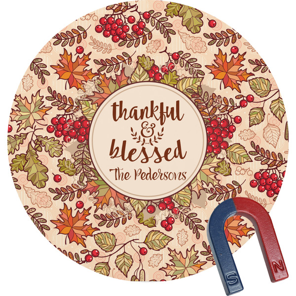 Custom Thankful & Blessed Round Fridge Magnet (Personalized)