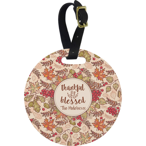 Custom Thankful & Blessed Plastic Luggage Tag - Round (Personalized)