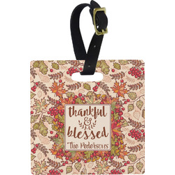 Thankful & Blessed Plastic Luggage Tag - Square w/ Name or Text