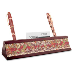 Thankful & Blessed Red Mahogany Nameplate with Business Card Holder (Personalized)