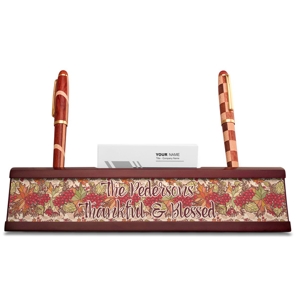 Thanksgiving Quotes and Sayings Red Mahogany Nameplates with Business Card Holder - Straight