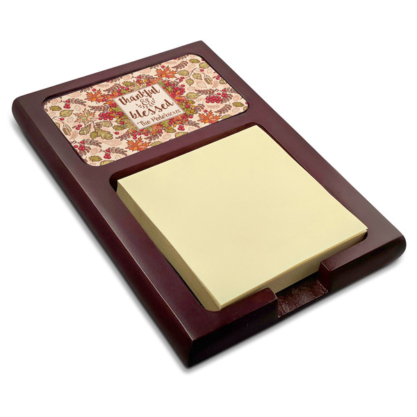 Custom Thankful & Blessed Red Mahogany Sticky Note Holder (Personalized)