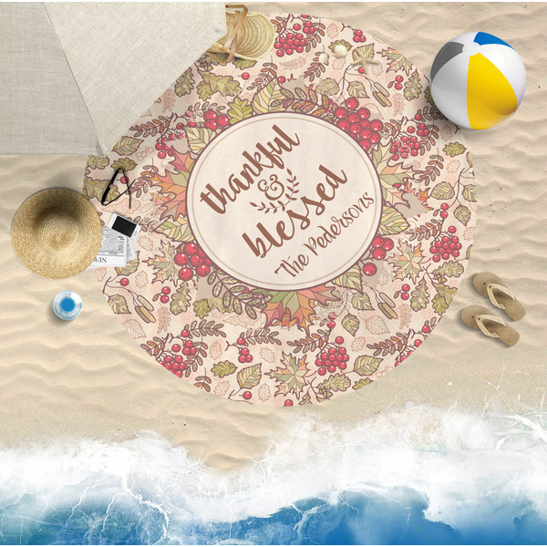 Thanksgiving Quotes and Sayings Round Beach Towel Lifestyle