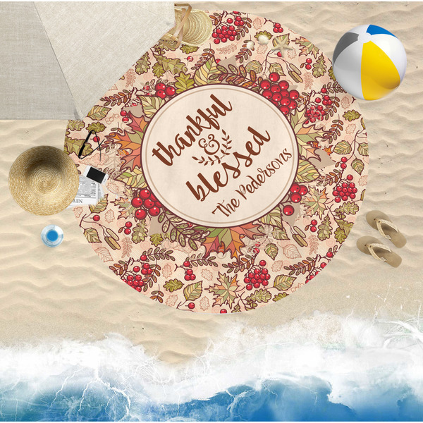 Thanksgiving Quotes and Sayings Round Beach Towel Lifestyle