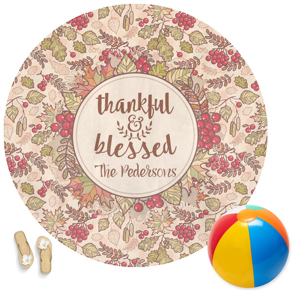 Custom Thankful & Blessed Round Beach Towel (Personalized)