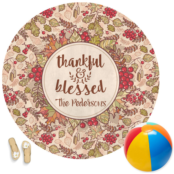 Custom Thankful & Blessed Round Beach Towel (Personalized)