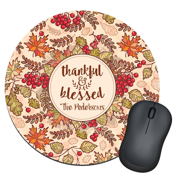 Custom Thankful & Blessed Round Mouse Pad (Personalized)
