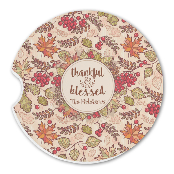 Custom Thankful & Blessed Sandstone Car Coaster - Single (Personalized)